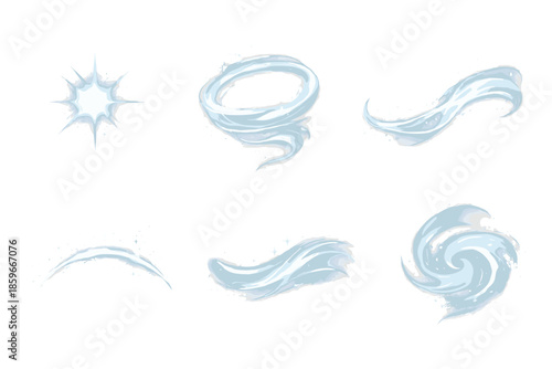 Radiant Solid Icons. Solid style icons of Soft Radiance: luminous point, wind ring, glowing thread, calm arc, airy pulse, gentle