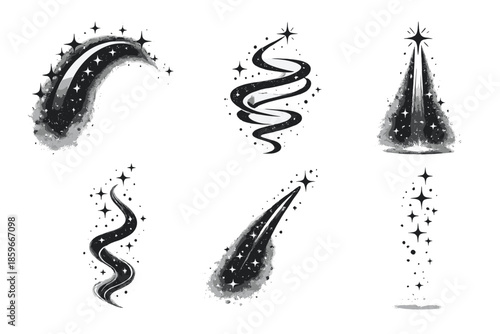 Ascending Light Icons. Solid style icons of Ascending Light: sky arc, ash loop, luminous beam, radiant trail, soft thread,