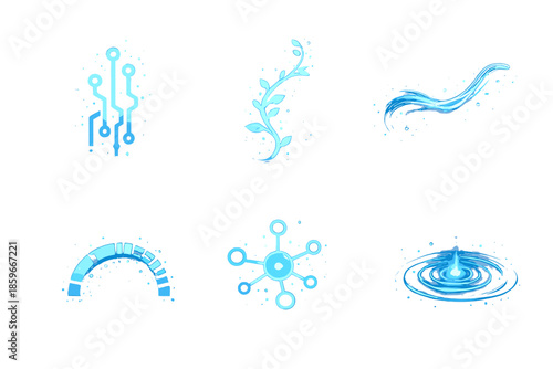 Solid Style Icons. Solid style icons of Harmonized Systems: drift code, glow vine, flowing thread, digital arc, luminous node,