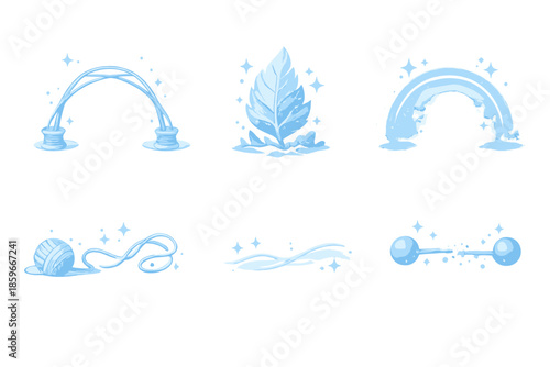 Subdued Connection Icons. Solid style icons of Subdued Connection: thread arch, ice leaf, luminous arc, flowing thread, soft line,