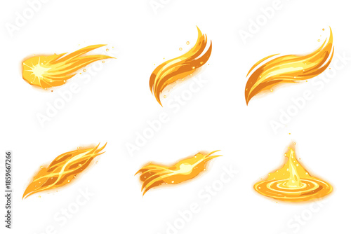 Solid Icon Flow. Solid style icons of Warm Flow: echo flare, ash curve, flowing arc, luminous thread, soft node, rising ripple No