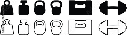 weight heavy black line 12 icons set vector illustration art