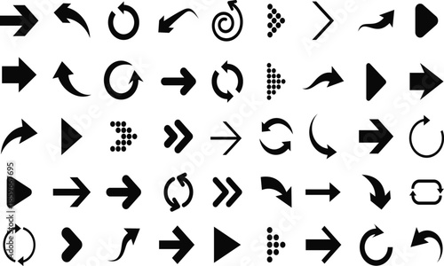 Collection of Black Arrow Icons on White Background