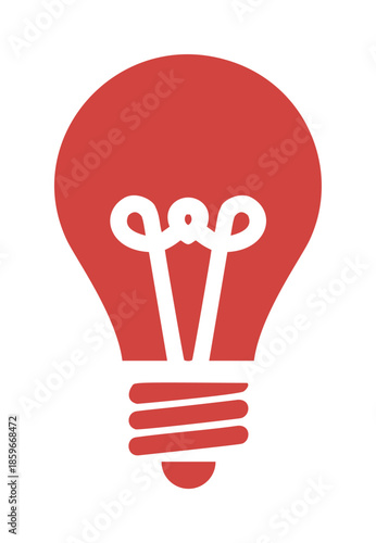 Red light bulb vector, minimal flat icon with stylized filament and screw base — stock vector