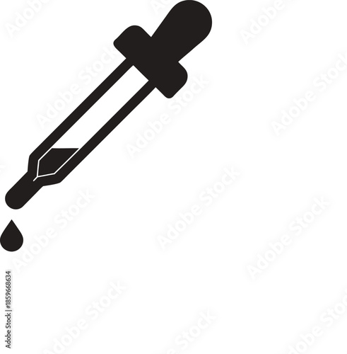 Black silhouette of a pipette dropping a single liquid drop on transparent background dropper icon symbol illustration medicine laboratory science chemical biology pharmacy measurement tool