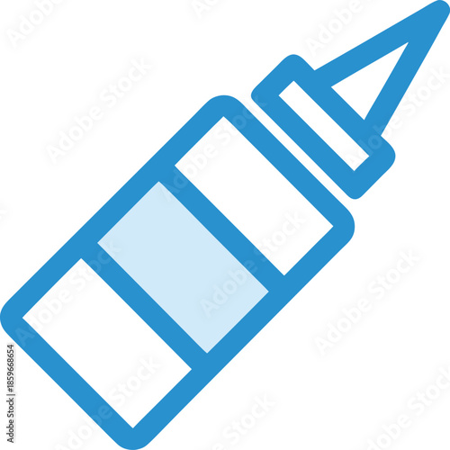 A blue glue bottle icon on transparent background adhesive stationery office supplies vector illustration graphic symbol sign logo mark indicator pointer clip art line minimalist