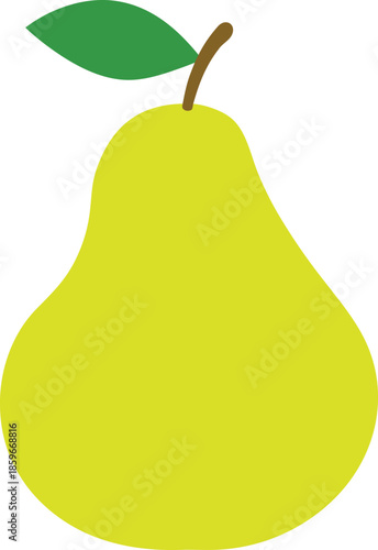 A bright yellow pear with a green leaf on transparent background fruit healthy food nature stem tasty fresh juicy sweet delicious illustration cartoon simple icon