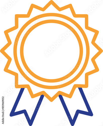 Orange and blue award ribbon icon on transparent background badge medal certificate prize recognition achievement symbol logo graphic illustration vector starburst rosette seal tag label