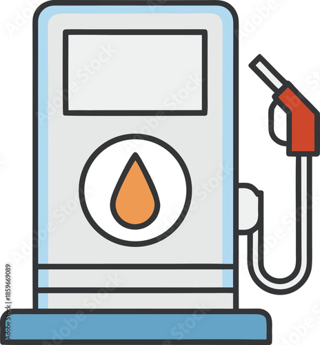 Gas pump icon with orange droplet on transparent background fuel station petrol gasoline oil drop clipart vector graphic illustration flat design simple colorful nozzle energy