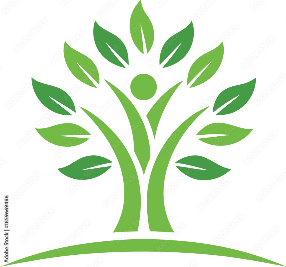 Naklejka premium Green tree with leaves and human figure on transparent background nature ecology environment sustainable growth icon logo symbol illustration graphic design element ecofriendly conservation biology