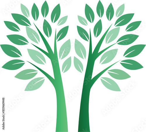 Two green trees with gradient leaves on transparent background tree illustration nature environment ecology icon symbol graphic art design element leafy twin dual ecological sustainable