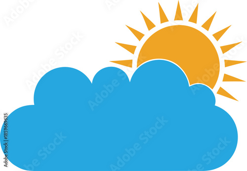 A bright sun shining through a blue cloud on transparent background weather forecast sunny day clear sky atmosphere nature icon symbol clip art vector graphic