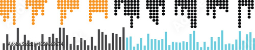 Dots pattern forming bar charts and graphs in orange black and blue colors
