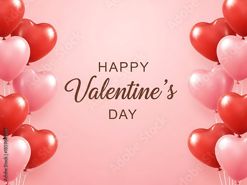 Happy valentine's day wishes with red and pink heart balloons