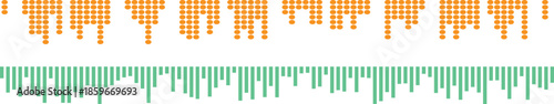 Graphic representation of sound wave pattern with orange and green dots and lines