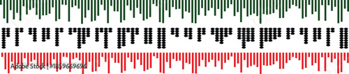 Green black and red barcode patterns on white background