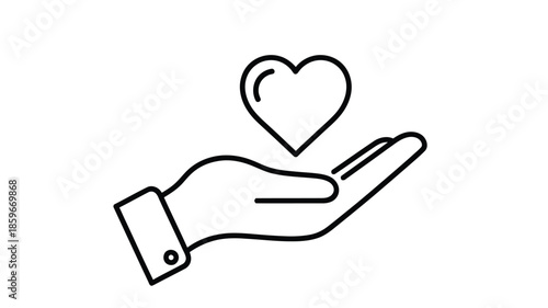 A simple line drawing depicts an open hand gently offering a heart shape