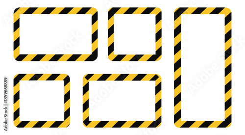 Caution warning tape frame in yellow and black, safety stripe design, roadwork and industrial hazard illustration, protective border vector.