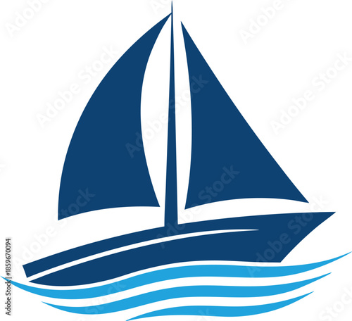A sailboat on the water on transparent background boat sailing sea ocean wave navy blue white clipart icon graphic illustration vector sail hull nautical marine