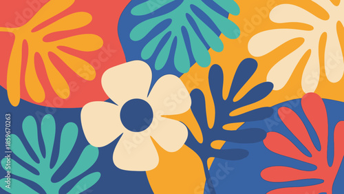 Colorful Floral Pattern with Stylized Flowers.