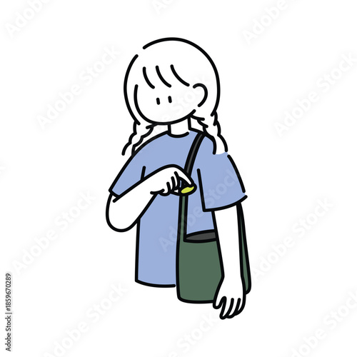 Girl Searching Inside Shoulder Bag Vector