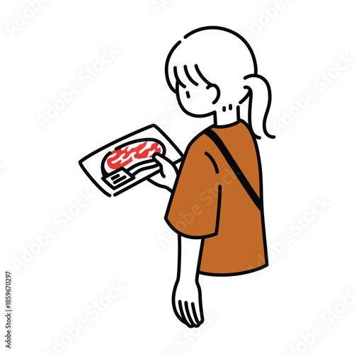 Girl Holding Packaged Meat Vector Illustration