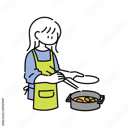 Woman Cooking Meal and Plating Food Vector