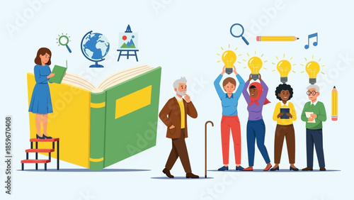 Diverse People with Light Bulbs and Books.