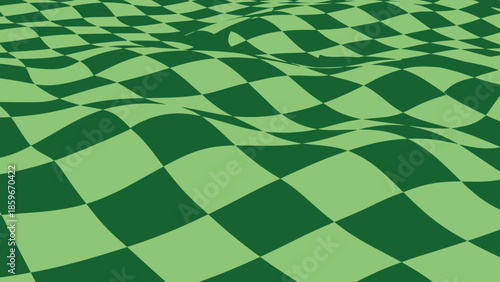Green Checkered Pattern with Wavy Distortion.