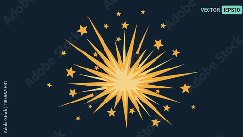 Golden Firework Explosion with Stars.