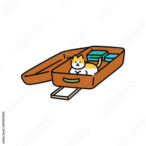 Cat Sitting Inside Open Suitcase Vector