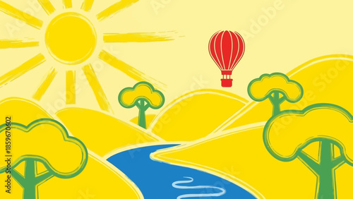 Red Hot Air Balloon Flying High.