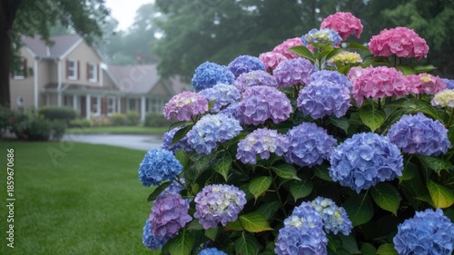 Well-Kept Garden Featuring Blooming Hydrangeas
