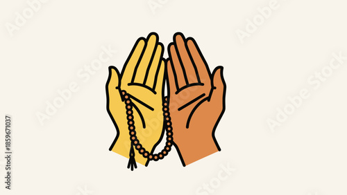 Caring Hands Holding Prayer Beads in a Spiritual Gesture on an Isolated Bright Background
