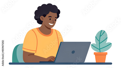 Diverse Person Working Remotely on Laptop