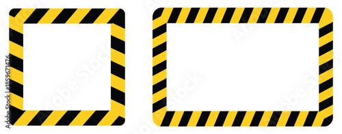 Warning caution tape frame icon, yellow and black safety stripe, hazard alert vector, industrial safety design illustration.