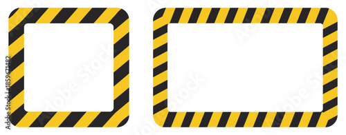 Warning caution tape frame icon, yellow and black safety stripe, hazard alert vector, industrial safety design illustration.