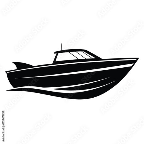 motorboat line art silhouette vector illustration