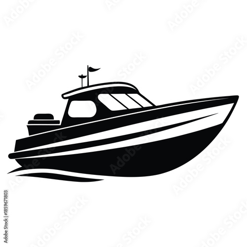 motorboat line art silhouette vector illustration