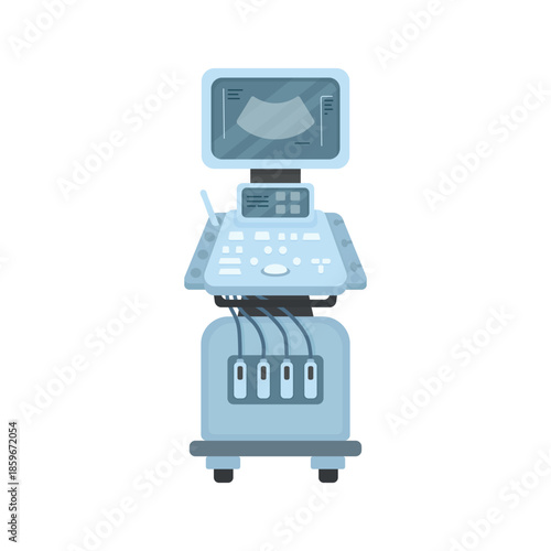 Ultrasound machine on a white background. Medical equipment. Elements of disease diagnosis.