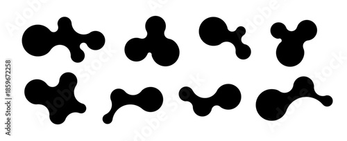 Metaball shapes with connected dots and morphing blobs. Geometric fluid organic metaball forms. Logo Vector