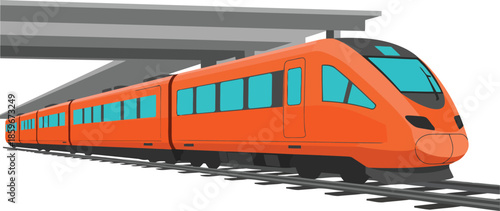Modern Orange Train Illustration Underneath an Overpass: Stylized Transport Art for Urban Design and Travel Concepts