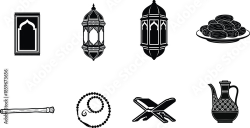 Ramadan icons set with traditional elements