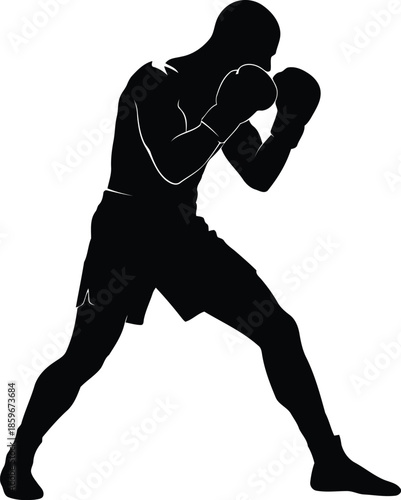 Dynamic Silhouette of a Boxer in Action with Punching Stance Perfect for Sports and Fitness Marketing