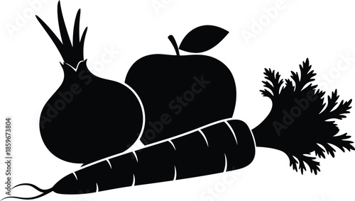 Stylized Silhouette of Fresh Vegetables and Fruit for Healthy Eating Designs