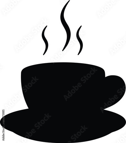Stylish Black Coffee Cup Silhouette with Steam Illustrating the Perfect Brew for Cozy Cafés and Modern Kitchens