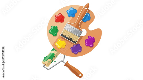 Artist Palette with Paints and Brushes.