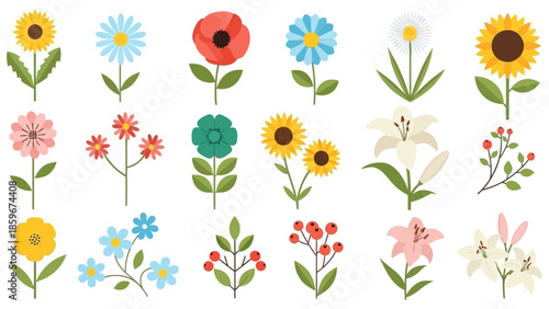 Collection of Colorful Flowers and Plants.