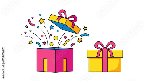 Colorful Cartoon Gift Boxes with Confetti.