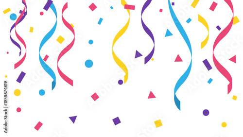 Colorful Confetti Streamers and Shapes Celebration.